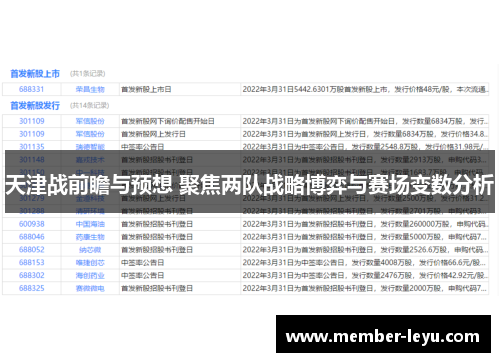 天津战前瞻与预想 聚焦两队战略博弈与赛场变数分析