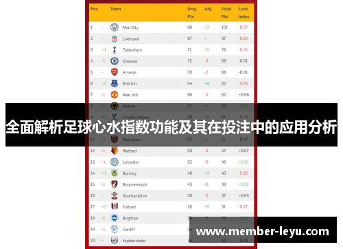 全面解析足球心水指数功能及其在投注中的应用分析